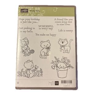 Stampin Up PRETTY KITTY Cling Stamp Set (11 Stamps) #141864 ~ Birthday, Cat